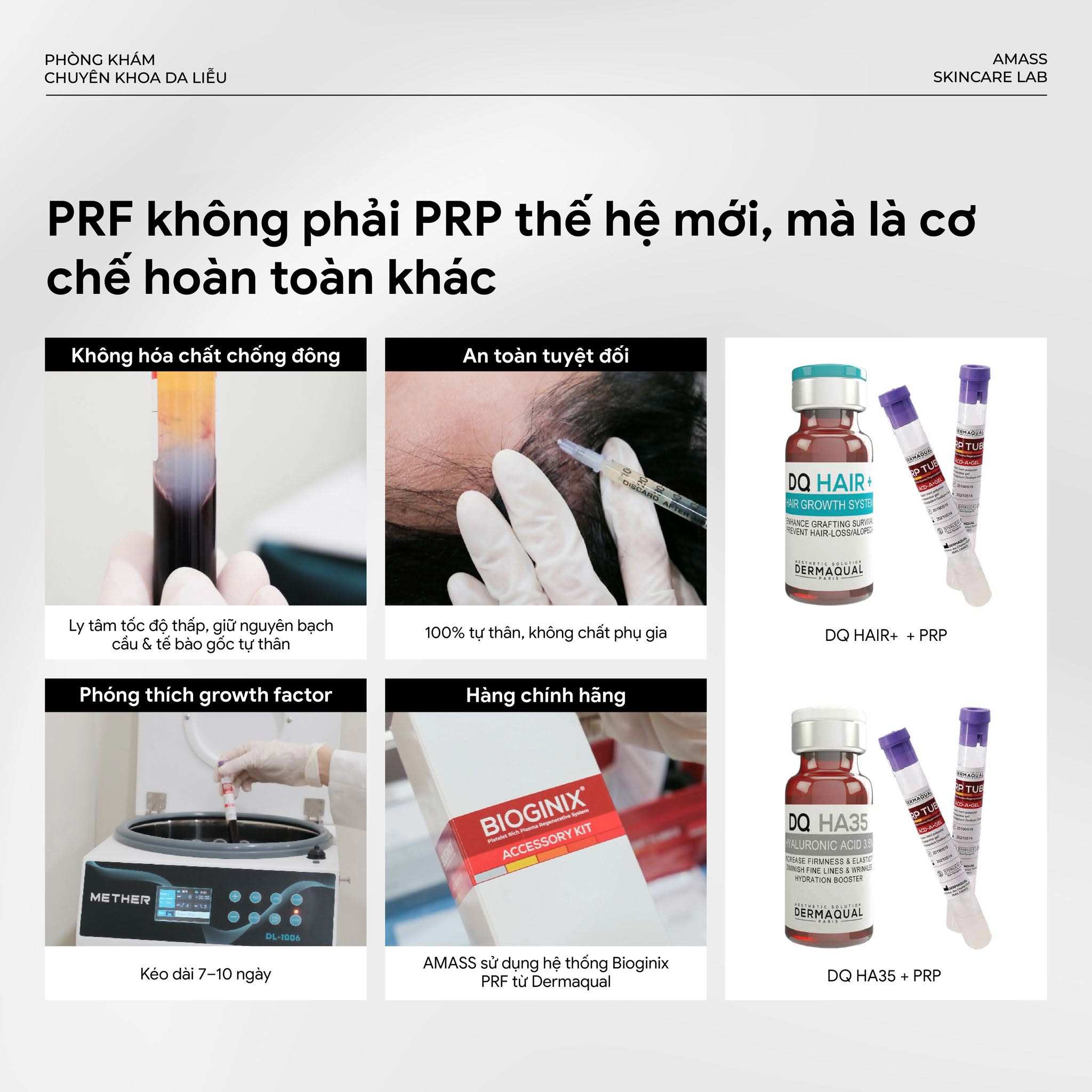 PRF điều trị rụng tóc sử dụng hệ thống Bioginix PRF từ Dermaqual an toàn tuyệt đối